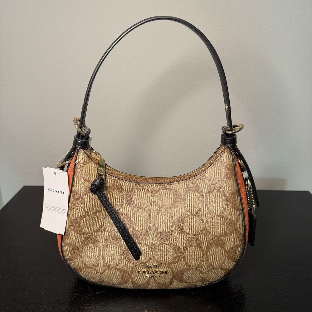 NWT Coach Signature Suede Kleo Hobo Shoulder Bag W/ Crossbody Strap Brown Logo - Picture 1 of 12